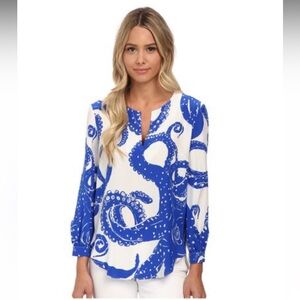 AMANDA UPRICHARD Size L~Lola Octopus Silk Blouse ~Summer Shirt Top~